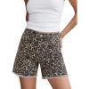 image:imageluvamia Jean Shorts for Women Trendy High Rise Mid Thigh Cheetah Leopard Print Raw Hem Stretch Denim Casual Summer JortsBleached Sand Leopard