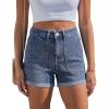 image:imageluvamia Jean Shorts for Women Trendy High Waisted Fold Hem 4 Inch Inseam Stretchy Denim Shorts Summer Casual JortsTimeless Blue