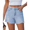 image:imageluvamia Jean Shorts for Women Trendy High Waisted Ripped Distressed Raw Hem Stretchy Denim Shorts Country Concert OutfitAiry Blue