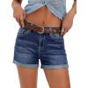 image:imageluvamia Jean Shorts for Women Trendy Mid Rise Fold Hem Distressed Short Shorts Beach Casual Summer Jorts 3 Inch InseamDeep Blue