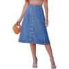 image:imageluvamia Jean Skirts for Women Trendy Midi Length A Line Western Casual Button Down Stretchy Denim Skirt with PocketsClassic Blue