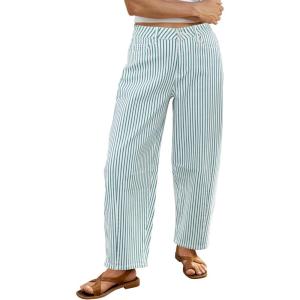 image:imageluvamia Barrel Jeans for Women Trendy Baggy Wide Leg Striped High Waisted Cropped Casual Pinstripe Stretchy Denim PantsBlue
