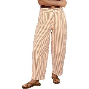 image:imageluvamia Barrel Jeans for Women Trendy Baggy Wide Leg Striped High Waisted Cropped Casual Pinstripe Stretchy Denim PantsOrange