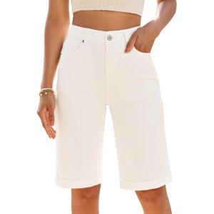 image:imageluvamia Bermuda Jean Shorts for Women Knee Length High Waisted Rolled Hem Casual Summer 12 Inseam Long Denim ShortsCream White