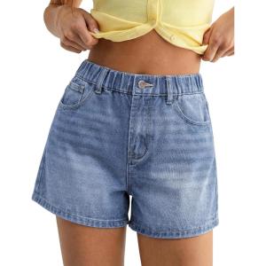 image:imageluvamia Jean Shorts for Women High Waisted Baggy Wide Leg Elastic Waist Mom Denim Shorts 4 Inseam Casual Summer JortsBay Blue