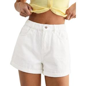image:imageluvamia Jean Shorts for Women High Waisted Baggy Wide Leg Elastic Waist Mom Denim Shorts 4 Inseam Casual Summer JortsCream White