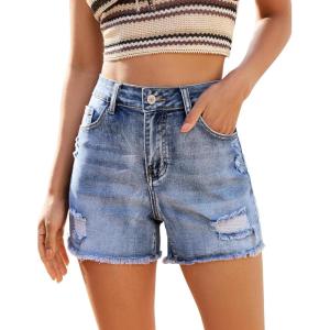 image:imageluvamia Jean Shorts for Women High Waisted Ripped Distressed Raw Hem Casual Summer Stretchy Denim Shorts Country ConcertCobalt Blue