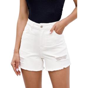 image:imageluvamia Jean Shorts for Women High Waisted Ripped Distressed Raw Hem Casual Summer Stretchy Denim Shorts Country ConcertCream White