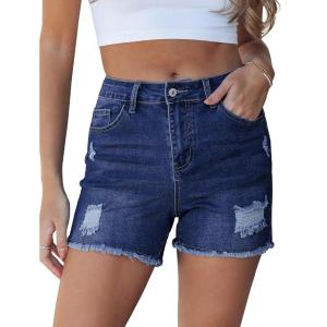 image:imageluvamia Jean Shorts for Women High Waisted Ripped Distressed Raw Hem Casual Summer Stretchy Denim Shorts Country ConcertDarkness Blue