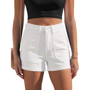 image:imageluvamia Jean Shorts for Women Trendy High Waisted Fold Hem 4 Inch Inseam Stretchy Denim Shorts Summer Casual JortsCream White
