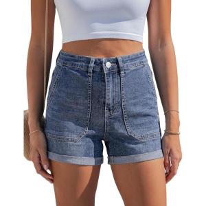 image:imageluvamia Jean Shorts for Women Trendy High Waisted Fold Hem 4 Inch Inseam Stretchy Denim Shorts Summer Casual JortsTimeless Blue