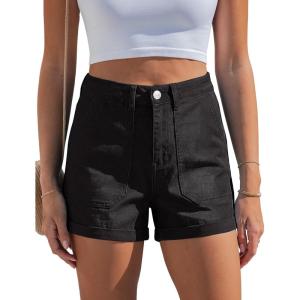 image:imageluvamia Jean Shorts for Women Trendy High Waisted Fold Hem 4 Inch Inseam Stretchy Denim Shorts Summer Casual JortsTrue Black