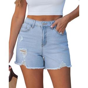 image:imageluvamia Jean Shorts for Women Trendy High Waisted Ripped Distressed Raw Hem Stretchy Denim Shorts Country Concert OutfitAiry Blue