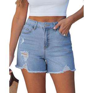 image:imageluvamia Jean Shorts for Women Trendy High Waisted Ripped Distressed Raw Hem Stretchy Denim Shorts Country Concert OutfitCody Blue