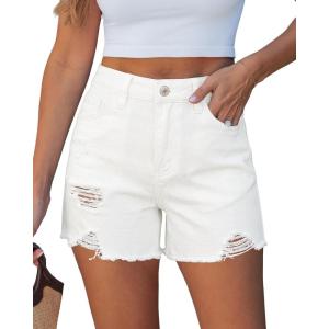 image:imageluvamia Jean Shorts for Women Trendy High Waisted Ripped Distressed Raw Hem Stretchy Denim Shorts Country Concert OutfitCream White
