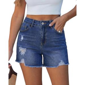 image:imageluvamia Jean Shorts for Women Trendy High Waisted Ripped Distressed Raw Hem Stretchy Denim Shorts Country Concert OutfitDarkness Blue