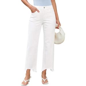 image:imageluvamia Straight Leg Jeans for Women Cropped Trendy Mid Rise Baggy Loose Distressed Casual Raw Hem Stretchy Denim Pants