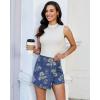 image:imageluvamia Denim Skorts for Woman Trendy Floral Print Faux Wrap Stretchy High Waisted Elasitc Waist Jean Shorts Skirt SkortClassic Washhibiscus