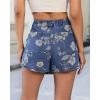 image:imageluvamia Denim Skorts for Woman Trendy Floral Print Faux Wrap Stretchy High Waisted Elasitc Waist Jean Shorts Skirt SkortClassic Washhibiscus