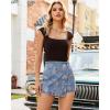 image:imageluvamia Denim Skorts for Woman Trendy Floral Print Faux Wrap Stretchy High Waisted Elasitc Waist Jean Shorts Skirt SkortMedium Washrose
