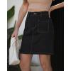 image:imageluvamia Jean Skirts for Women High Waisted Trendy Stretchy Aline Contrast Stitching Patch Pocket Short Denim SkirtBlack