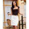 image:imageluvamia Jean Skirts for Women High Waisted Trendy Stretchy Aline Contrast Stitching Patch Pocket Short Denim SkirtCream White