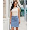 image:imageluvamia Jean Skirts for Women High Waisted Trendy Stretchy Aline Contrast Stitching Patch Pocket Short Denim SkirtMedium Blue