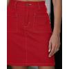 image:imageluvamia Jean Skirts for Women High Waisted Trendy Stretchy Aline Contrast Stitching Patch Pocket Short Denim SkirtRed