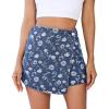 image:imageluvamia Denim Skorts for Woman Trendy Floral Print Faux Wrap Stretchy High Waisted Elasitc Waist Jean Shorts Skirt SkortDarkness Blue Floral