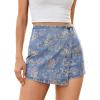 image:imageluvamia Denim Skorts for Woman Trendy Floral Print Faux Wrap Stretchy High Waisted Elasitc Waist Jean Shorts Skirt SkortMedium Washrose