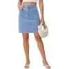 image:imageluvamia Jean Skirts for Women High Waisted Trendy Stretchy Aline Contrast Stitching Patch Pocket Short Denim SkirtMedium Blue