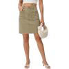 image:imageluvamia Jean Skirts for Women High Waisted Trendy Stretchy Aline Contrast Stitching Patch Pocket Short Denim SkirtPale Khaki