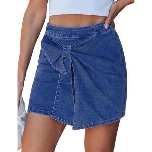 image:imageluvamia Jean Skorts for Woman High Rise Mini Skirt Bow Short Stretch Denim Skirts with Shorts Underneath Country ConcertClassic Blue