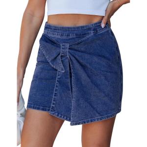 image:imageluvamia Jean Skorts for Woman High Rise Mini Skirt Bow Short Stretch Denim Skirts with Shorts Underneath Country ConcertDarkness Blue
