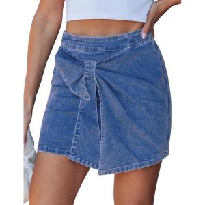 image:imageluvamia Jean Skorts for Woman High Rise Mini Skirt Bow Short Stretch Denim Skirts with Shorts Underneath Country ConcertMedium Blue
