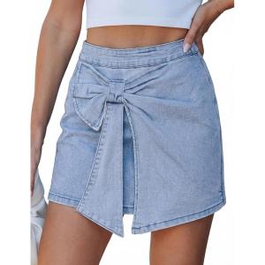 image:imageluvamia Jean Skorts for Woman High Rise Mini Skirt Bow Short Stretch Denim Skirts with Shorts Underneath Country ConcertModern Blue