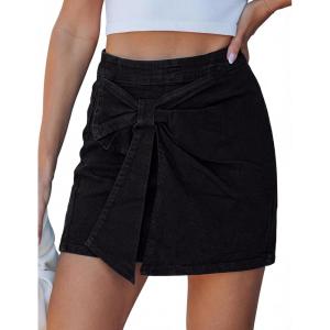 image:imageluvamia Jean Skorts for Woman High Rise Mini Skirt Bow Short Stretch Denim Skirts with Shorts Underneath Country ConcertTrue Black