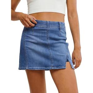 image:imageluvamia Jean Skorts for Woman High Waisted Side Slit Mini Short Skirt with Shorts Stretchy Denim Skirts Country ConcertMedium Blue