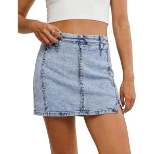 image:imageluvamia Jean Skorts for Woman High Waisted Side Slit Mini Short Skirt with Shorts Stretchy Denim Skirts Country ConcertRoadknight Blue  Acid Wash
