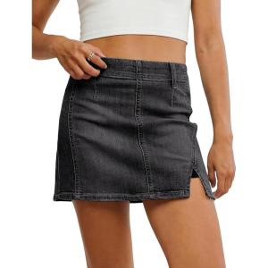 image:imageluvamia Jean Skorts for Woman High Waisted Side Slit Mini Short Skirt with Shorts Stretchy Denim Skirts Country ConcertWashed Black