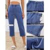 image:imageluvamia Capri Jeans for Women Trendy Pull On Elastic Waist High Rise Side Split Stretchy Relaxed Fit Denim Capris PantsClassic Blue