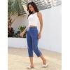 image:imageluvamia Capri Jeans for Women Trendy Pull On Elastic Waist High Rise Side Split Stretchy Relaxed Fit Denim Capris PantsClassic Blue
