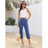 image:imageluvamia Capri Jeans for Women Trendy Pull On Elastic Waist High Rise Side Split Stretchy Relaxed Fit Denim Capris PantsClassic Blue