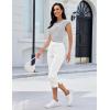 image:imageluvamia Capri Jeans for Women Trendy Pull On Elastic Waist High Rise Side Split Stretchy Relaxed Fit Denim Capris PantsCream White