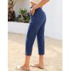 image:imageluvamia Capri Jeans for Women Trendy Pull On Elastic Waist High Rise Side Split Stretchy Relaxed Fit Denim Capris PantsDarkness Blue