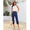 image:imageluvamia Capri Jeans for Women Trendy Pull On Elastic Waist High Rise Side Split Stretchy Relaxed Fit Denim Capris PantsDarkness Blue