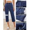 image:imageluvamia Capri Jeans for Women Trendy Pull On Elastic Waist High Rise Side Split Stretchy Relaxed Fit Denim Capris PantsDarkness Blue