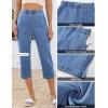 image:imageluvamia Capri Jeans for Women Trendy Pull On Elastic Waist High Rise Side Split Stretchy Relaxed Fit Denim Capris PantsMedium Blue
