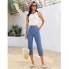 image:imageluvamia Capri Jeans for Women Trendy Pull On Elastic Waist High Rise Side Split Stretchy Relaxed Fit Denim Capris PantsMedium Blue
