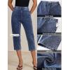 image:imageluvamia Capri Jeans for Women Trendy Pull On Elastic Waist High Rise Side Split Stretchy Relaxed Fit Denim Capris PantsTimeless Blue